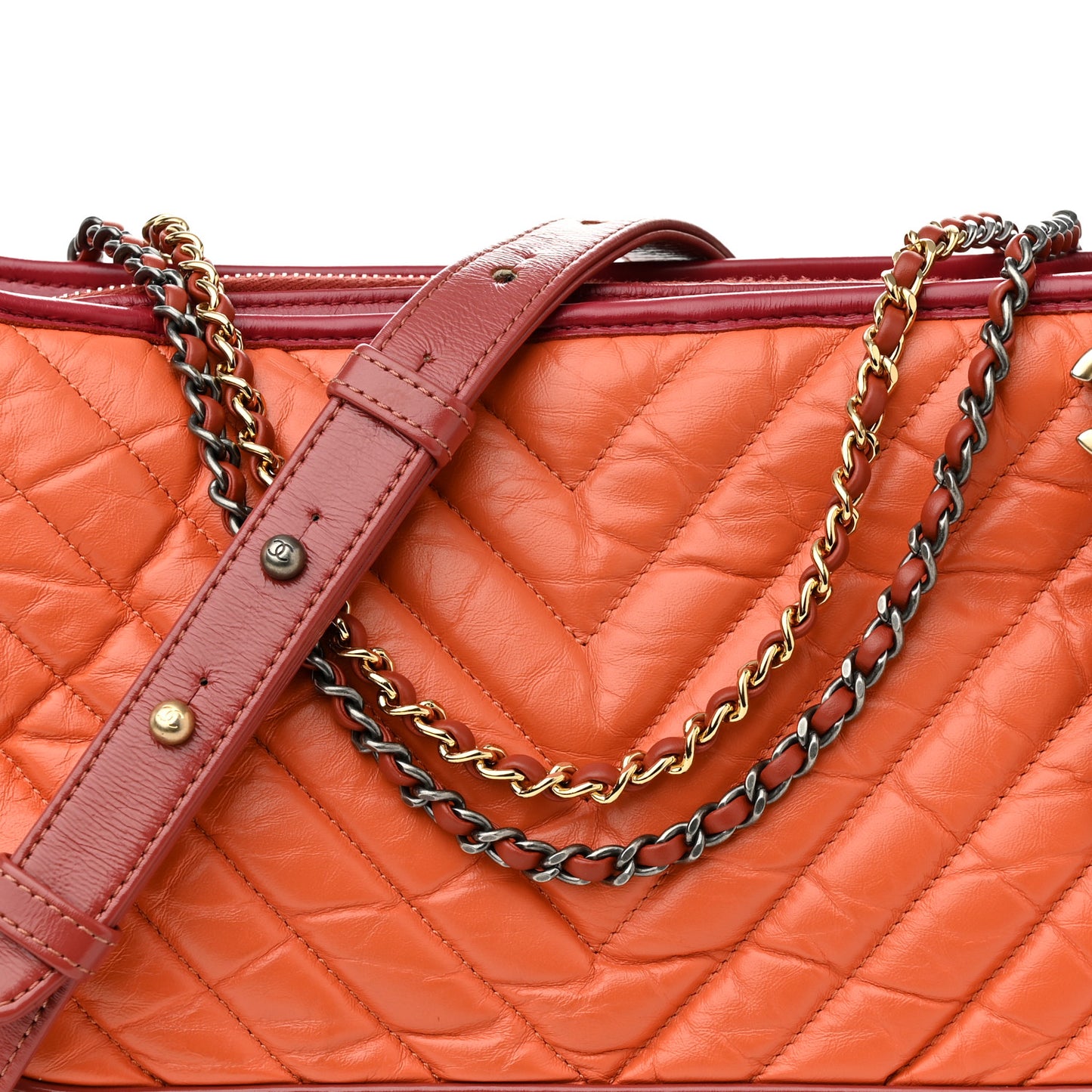Aged Calfskin Chevron Quilted Medium Gabrielle Hobo Dark Red Orange