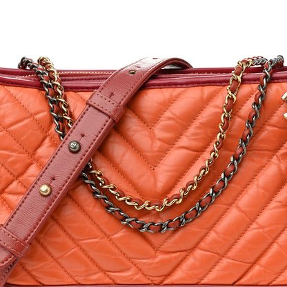 Chanel Aged Calfskin Chevron Quilted Medium Gabrielle Hobo Dark Red Orange 8 of 10