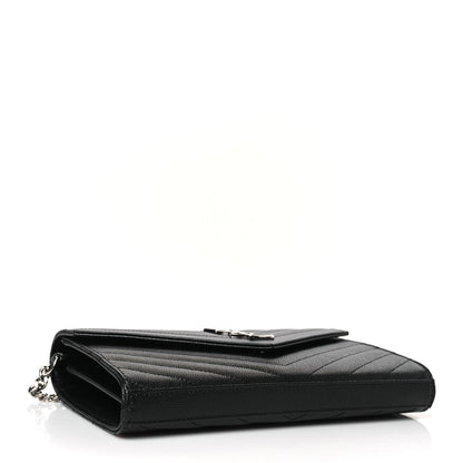 Saint Laurent Grain De Poudre Matelasse Chevron Monogram Chain Wallet Black 3 of 8