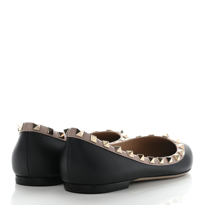 Valentino Garavani Calfskin Nappa Rockstud Ballerina Flats 37.5 Black Poudre 4 of 9
