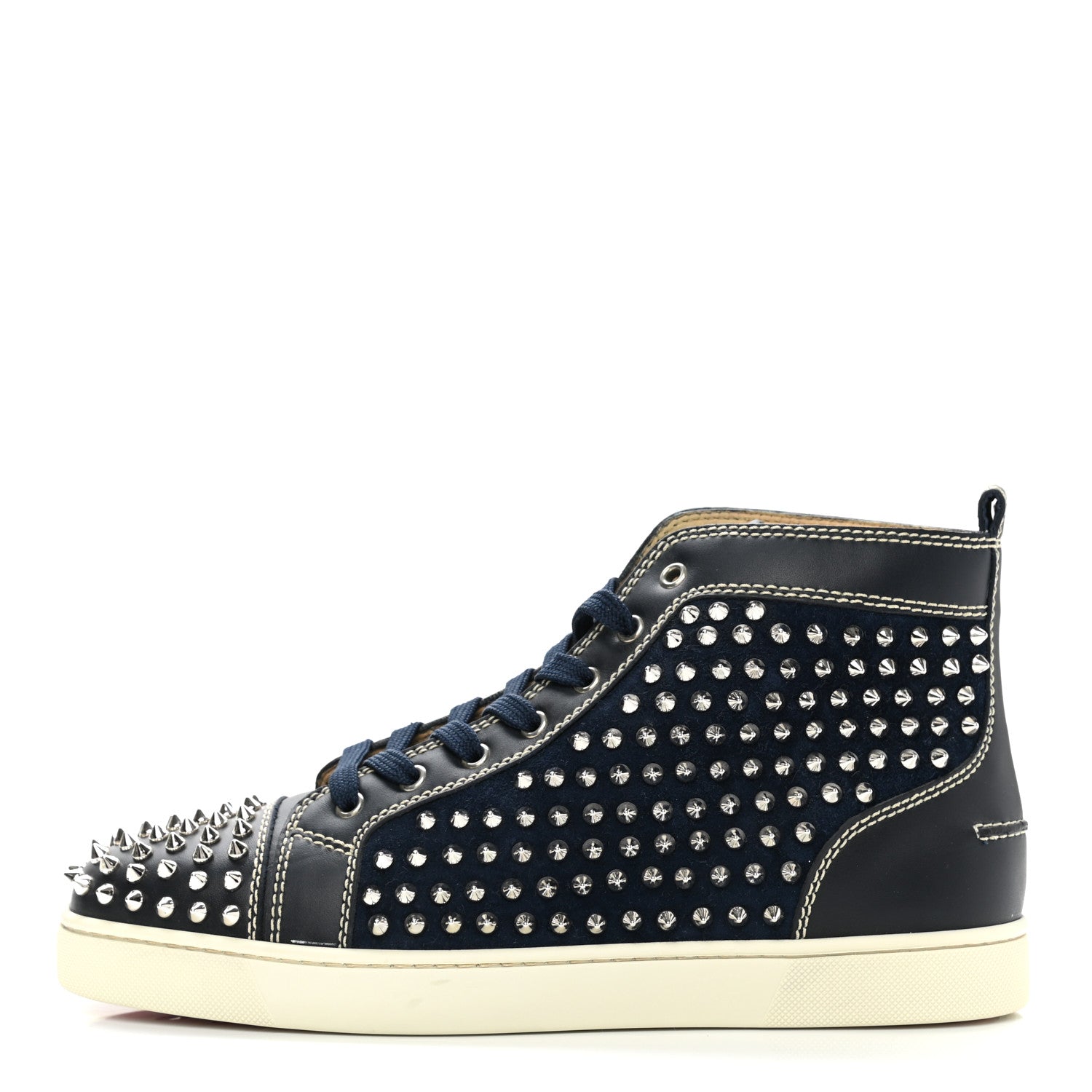 Christian Louboutin Calfskin Mens Louis Spikes Flat Sneakers 44 Navy Black 1 of 7