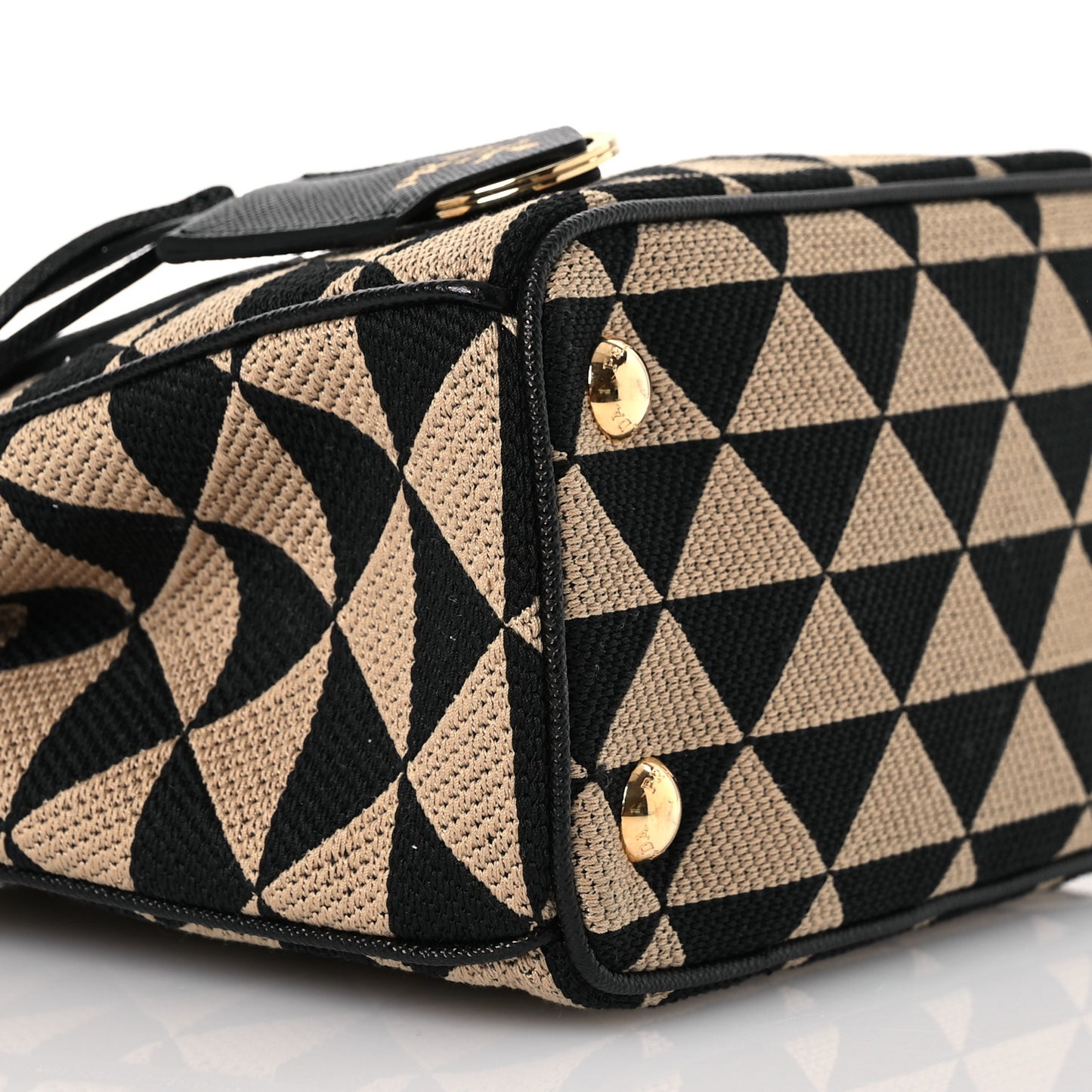 Jacquard Saffiano Triangolo Symbole Embroidered Mini Galleria Double Zip Tote Black Corda