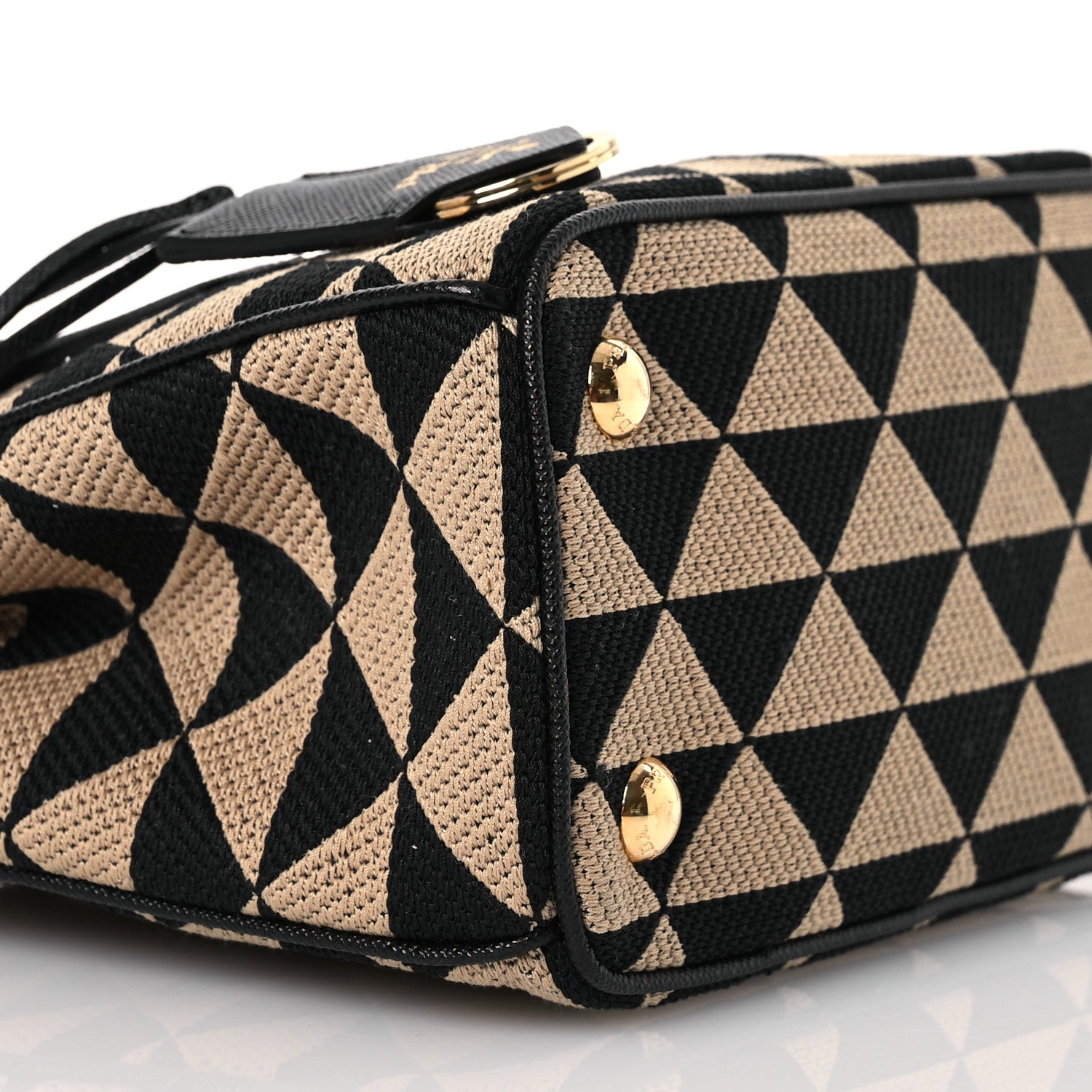 Prada Jacquard Saffiano Triangolo Symbole Embroidered Mini Galleria Double Zip Tote Black Corda 12 of 14