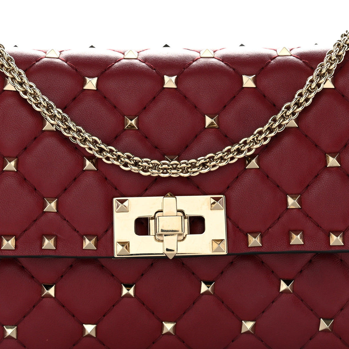Valentino Garavani Nappa Rockstud Spike Wallet on Chain Rubino 7 of 10