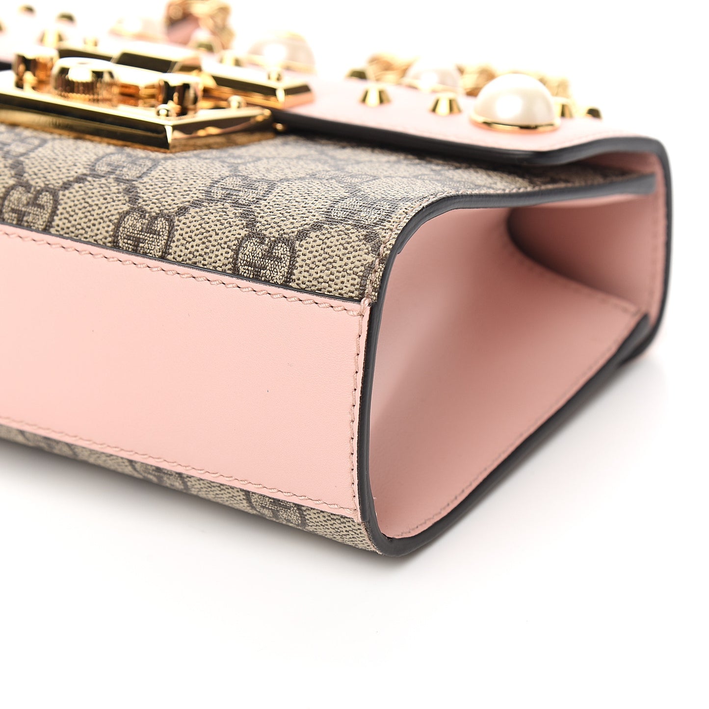 GG Supreme Monogram Calfskin Studded Small Padlock Shoulder Bag Beige Perfect Pink