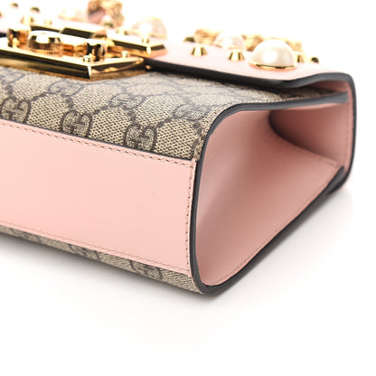 Gucci GG Supreme Monogram Calfskin Studded Small Padlock Shoulder Bag Beige Perfect Pink 8 of 10
