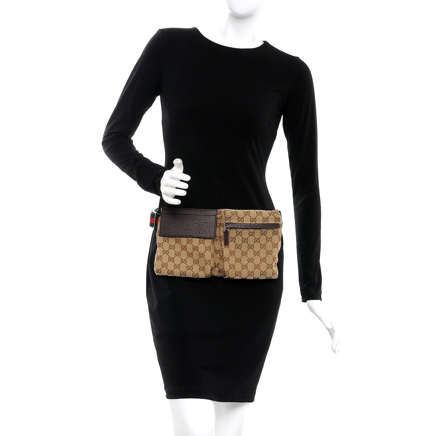 Gucci GG Monogram Web Double Pocket Belt Bag Dark Brown 2 of 9