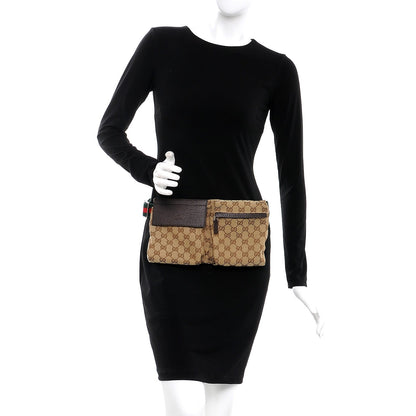 Gucci GG Monogram Web Double Pocket Belt Bag Dark Brown 2 of 9