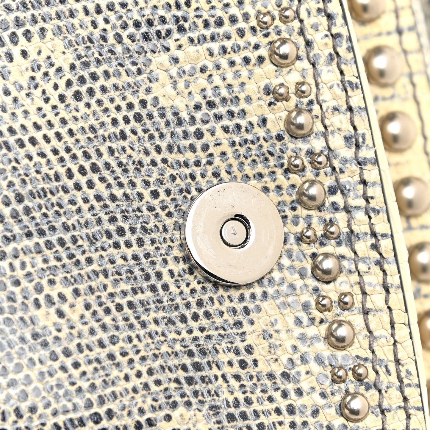 Lizard Embossed Calfskin Studded Jewel Buckle Dahlia Shoulder Bag Roccia
