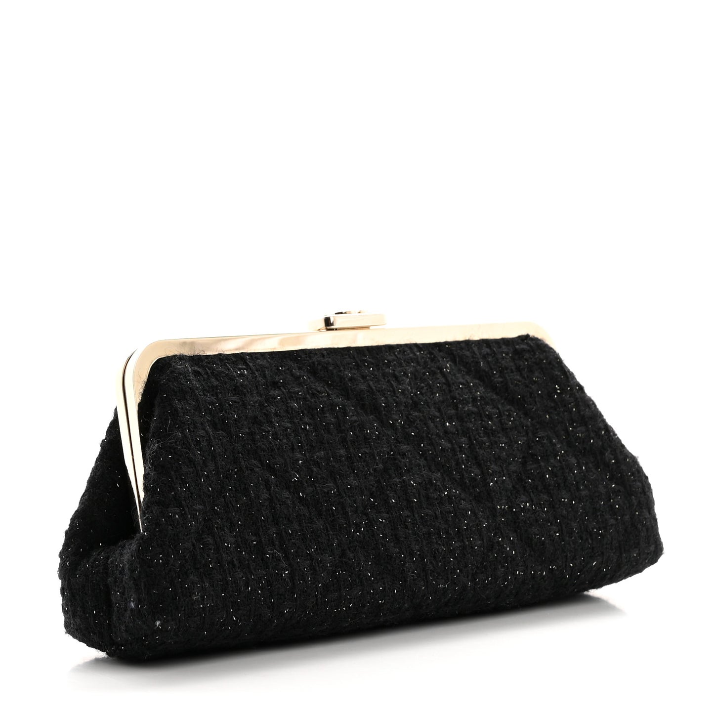 Tweed Quilted Kiss Lock Clutch Black
