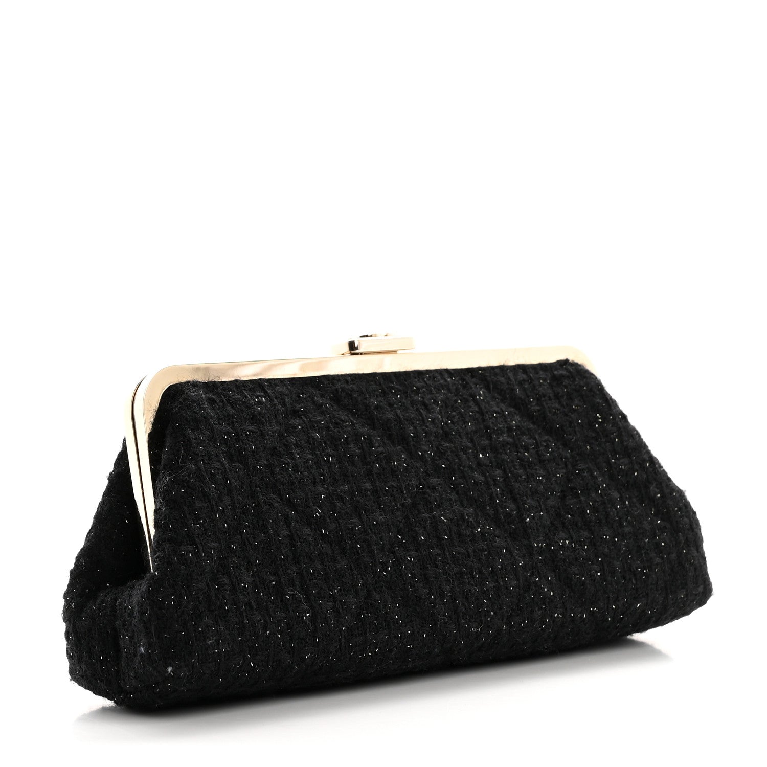 Chanel Tweed Quilted Kiss Lock Clutch Black 3 of 10