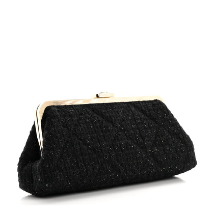 Chanel Tweed Quilted Kiss Lock Clutch Black 3 of 10