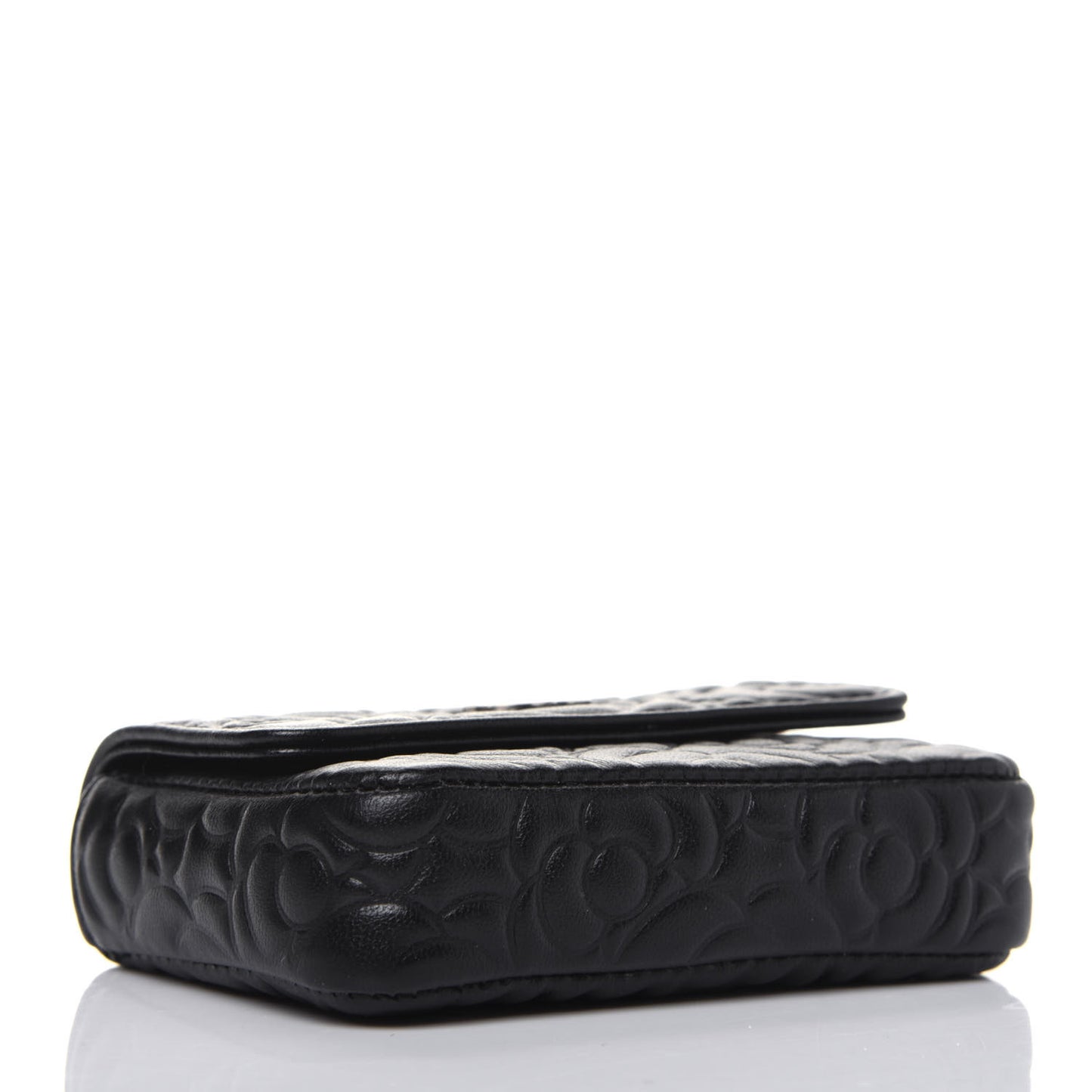 Lambskin Camellia Embossed Chain Belt Bag Black