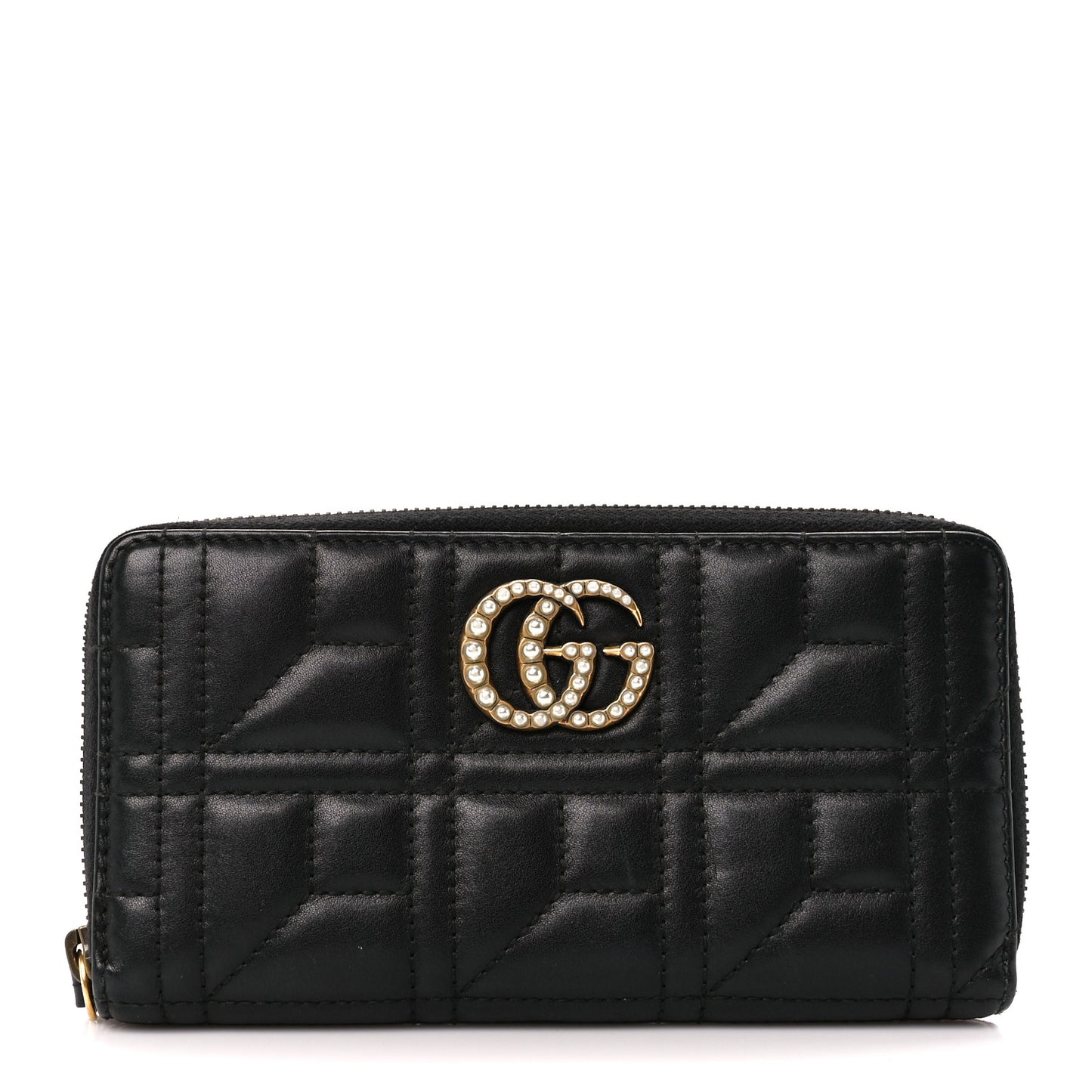 Calfskin Matelasse Pearly GG Marmont Zip Around Wallet Black