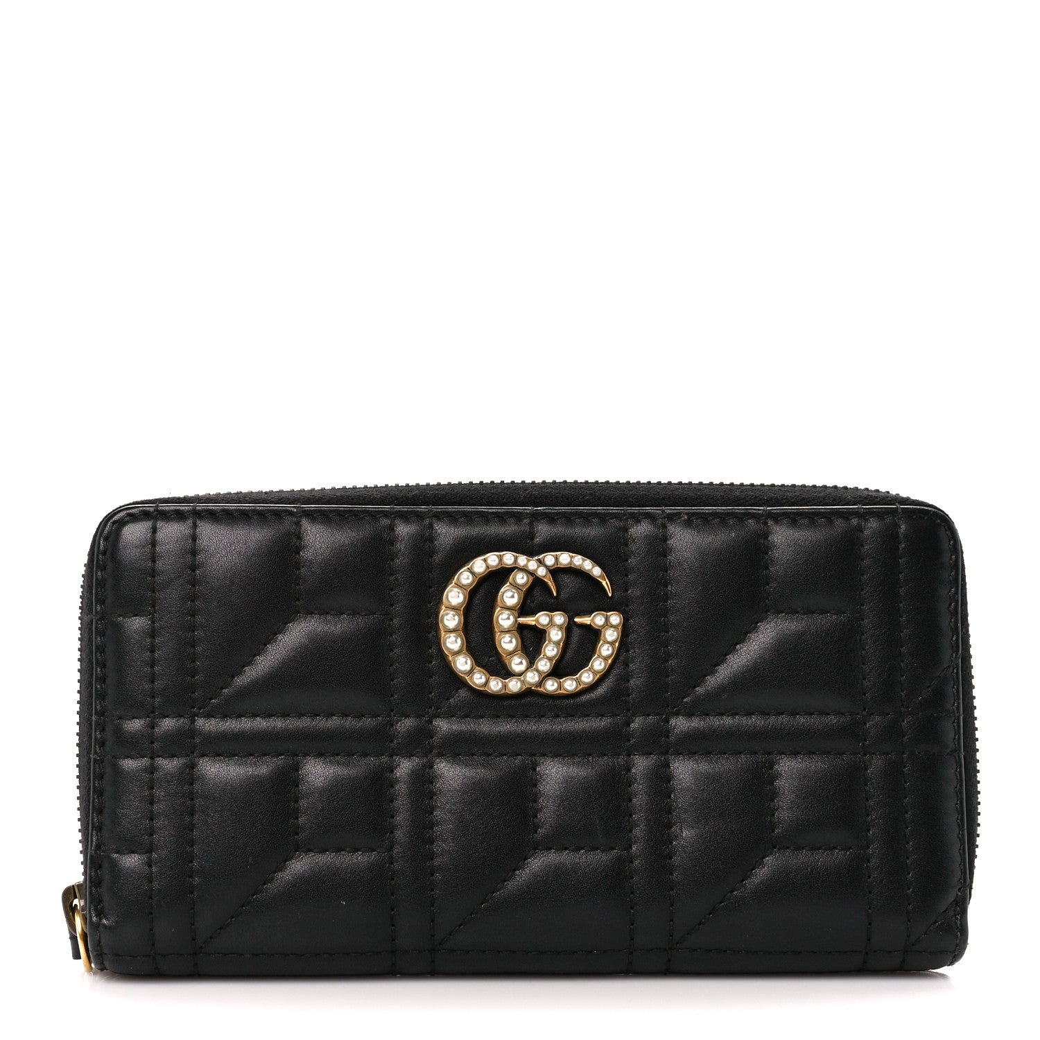 Gucci Calfskin Matelasse Pearly GG Marmont Zip Around Wallet Black 1 of 10
