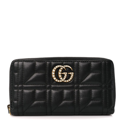 Gucci Calfskin Matelasse Pearly GG Marmont Zip Around Wallet Black 1 of 10