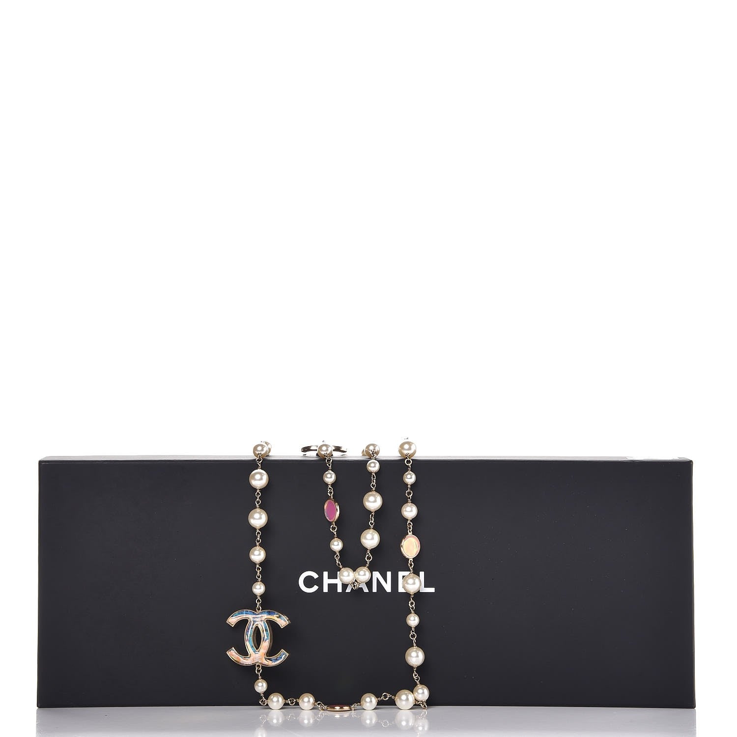 Chanel Pearl Enamel CC Long Necklace Pink Gold 6 of 7