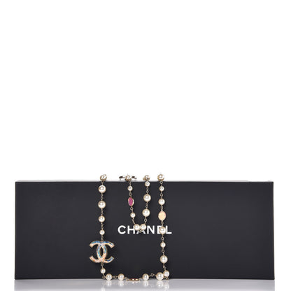 Chanel Pearl Enamel CC Long Necklace Pink Gold 6 of 7