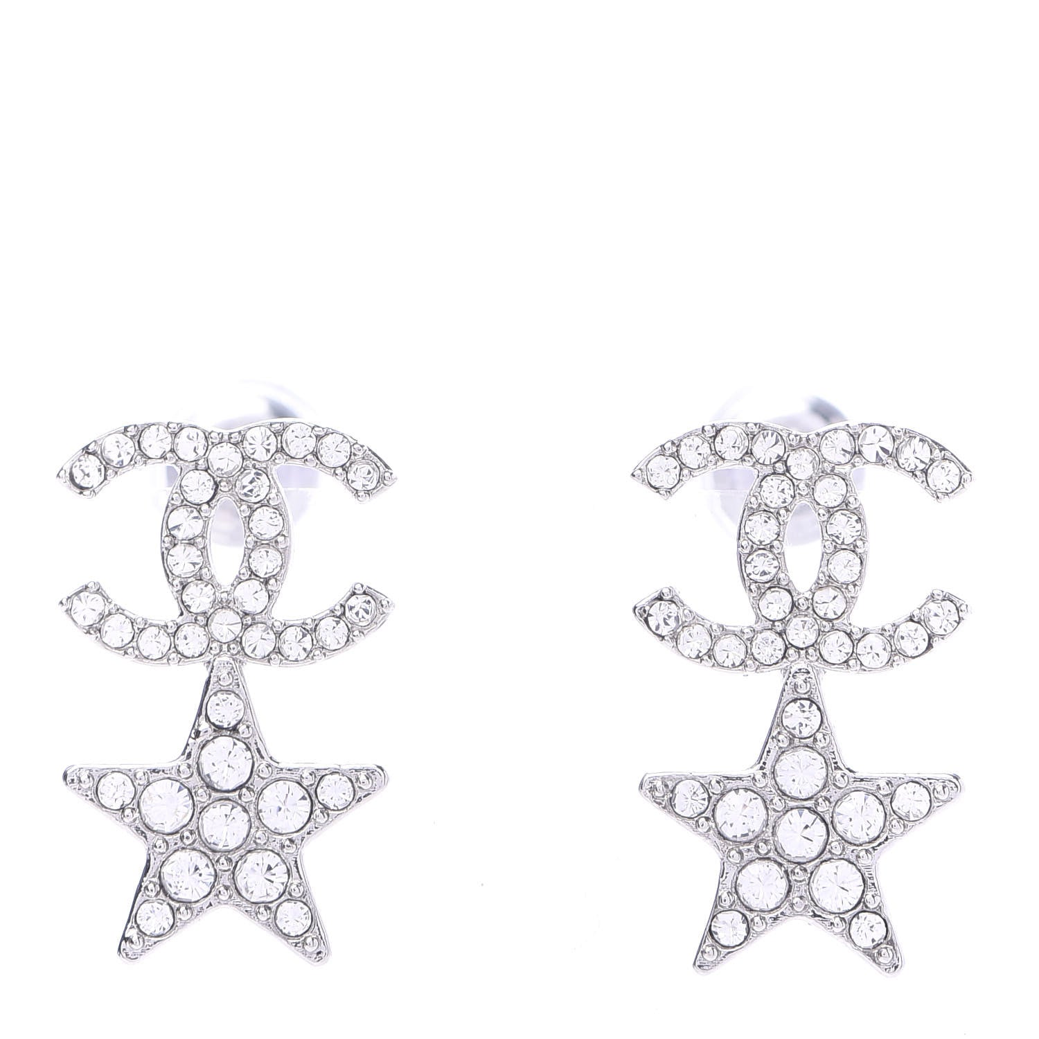 Chanel Crystal CC Star Earrings Silver 1 of 4