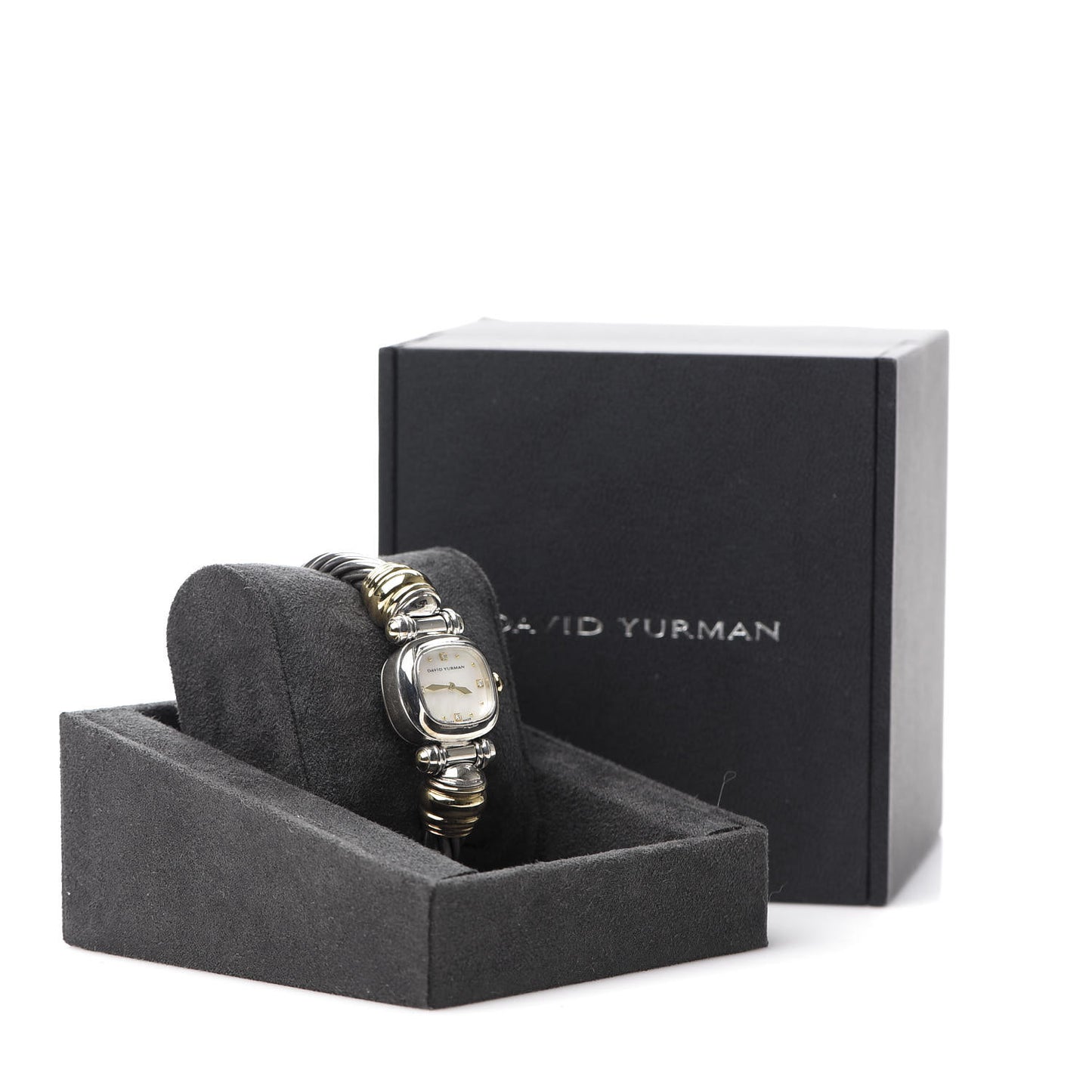Sterling Silver 18K Yellow Gold Diamond Mother of Pearl 21mm Classic Cable Quartz Watch