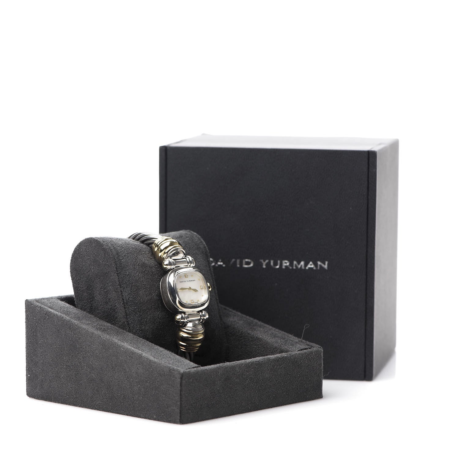 David Yurman Sterling Silver 18K Yellow Gold Diamond Mother of Pearl 21mm Classic Cable Quartz Watch 10 of 10