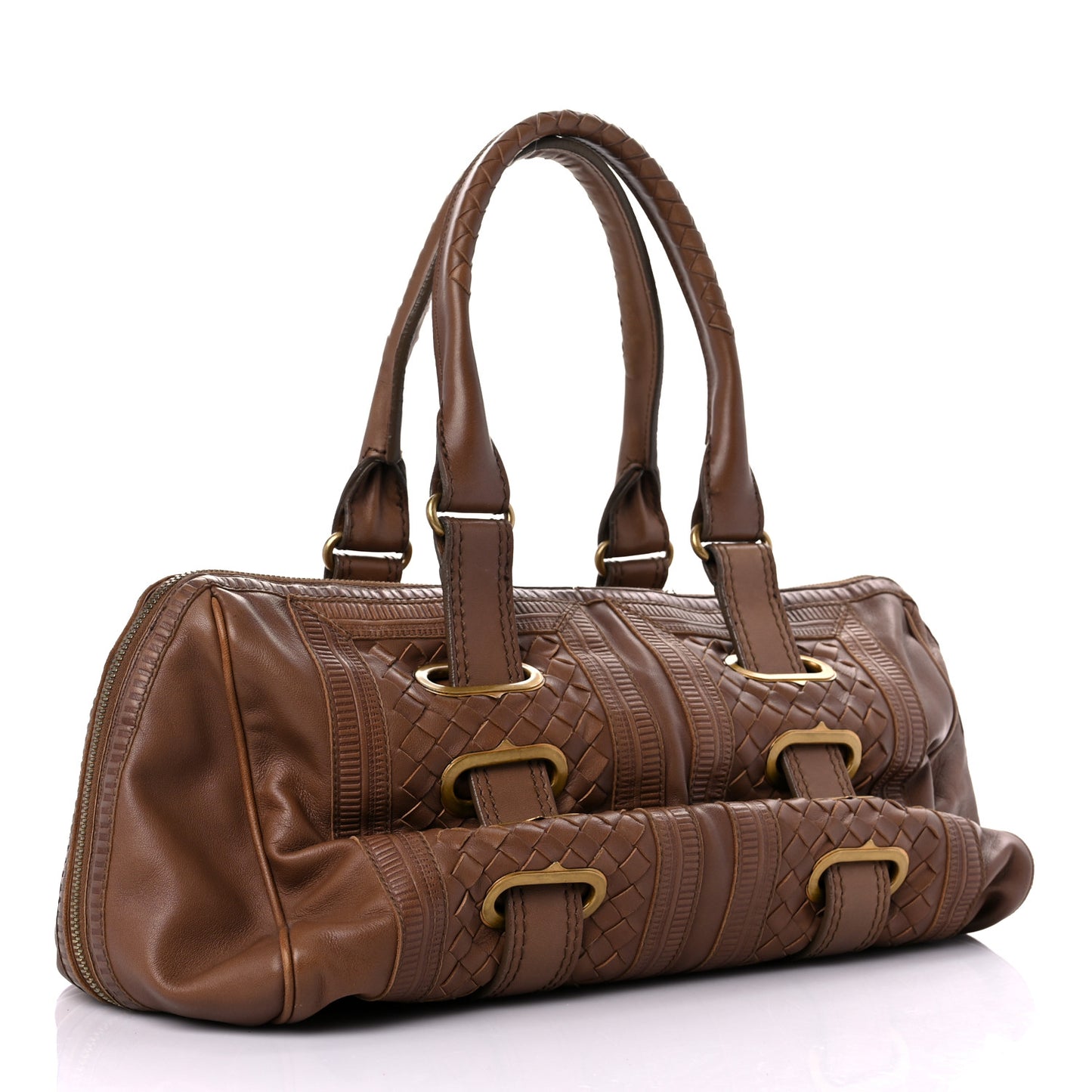 Nappa Intrecciato Accordion Satchel Noce