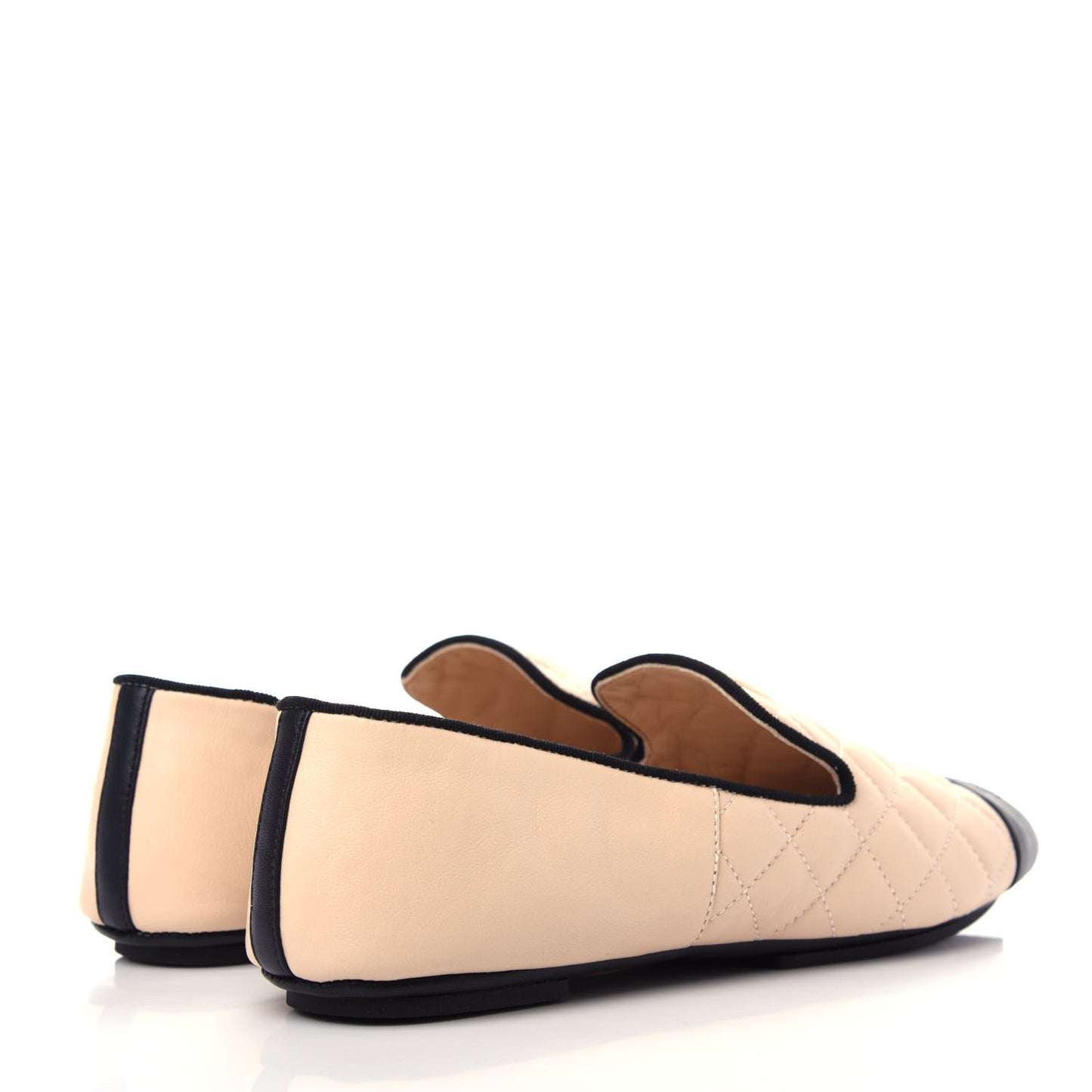 Lambskin Quilted Cap Toe Slipper With Pouch 37 Beige Black