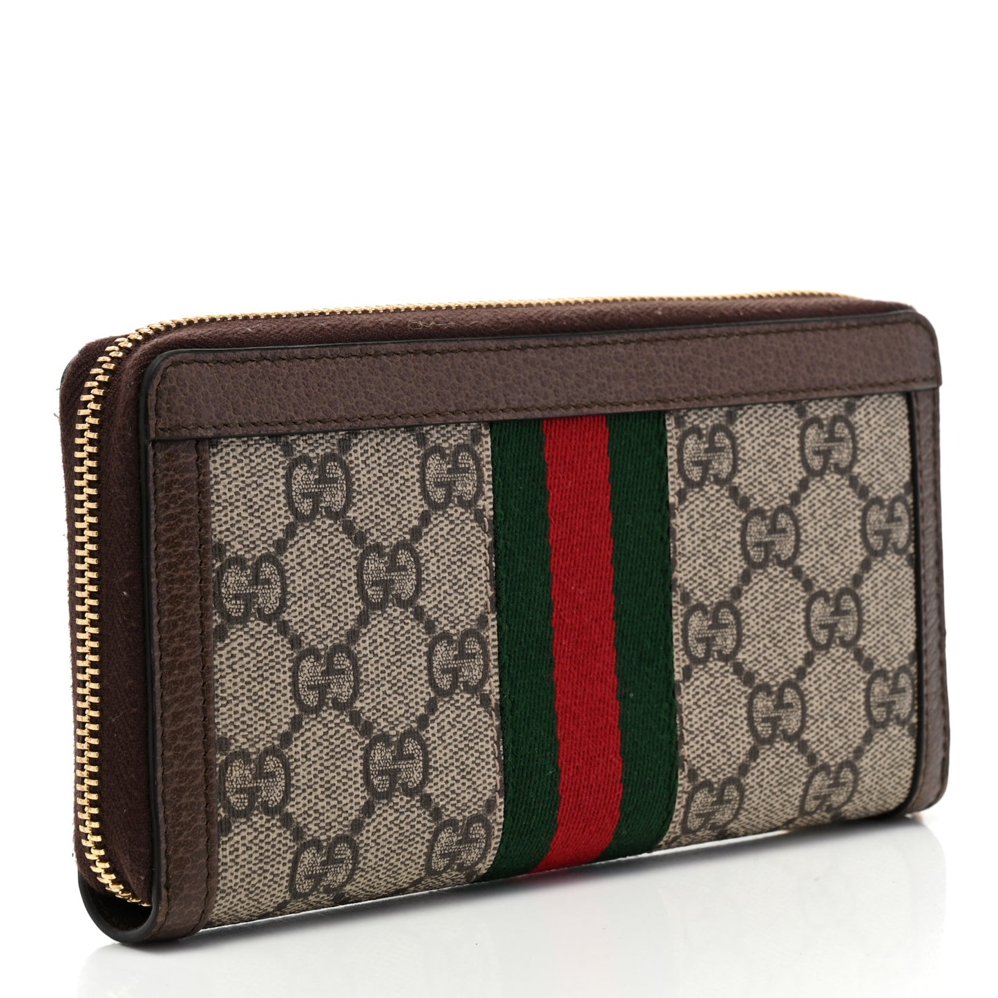 GG Supreme Monogram Web Ophidia Zip Around Wallet Brown