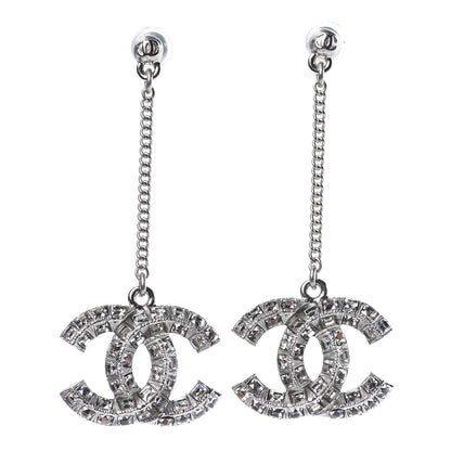 Chanel Baguette Crystal CC Drop Earrings Silver 1 of 4