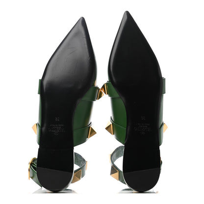Valentino Garavani Calfskin Roman Stud Ankle Strap Flat Mules 36 Fern 5 of 8