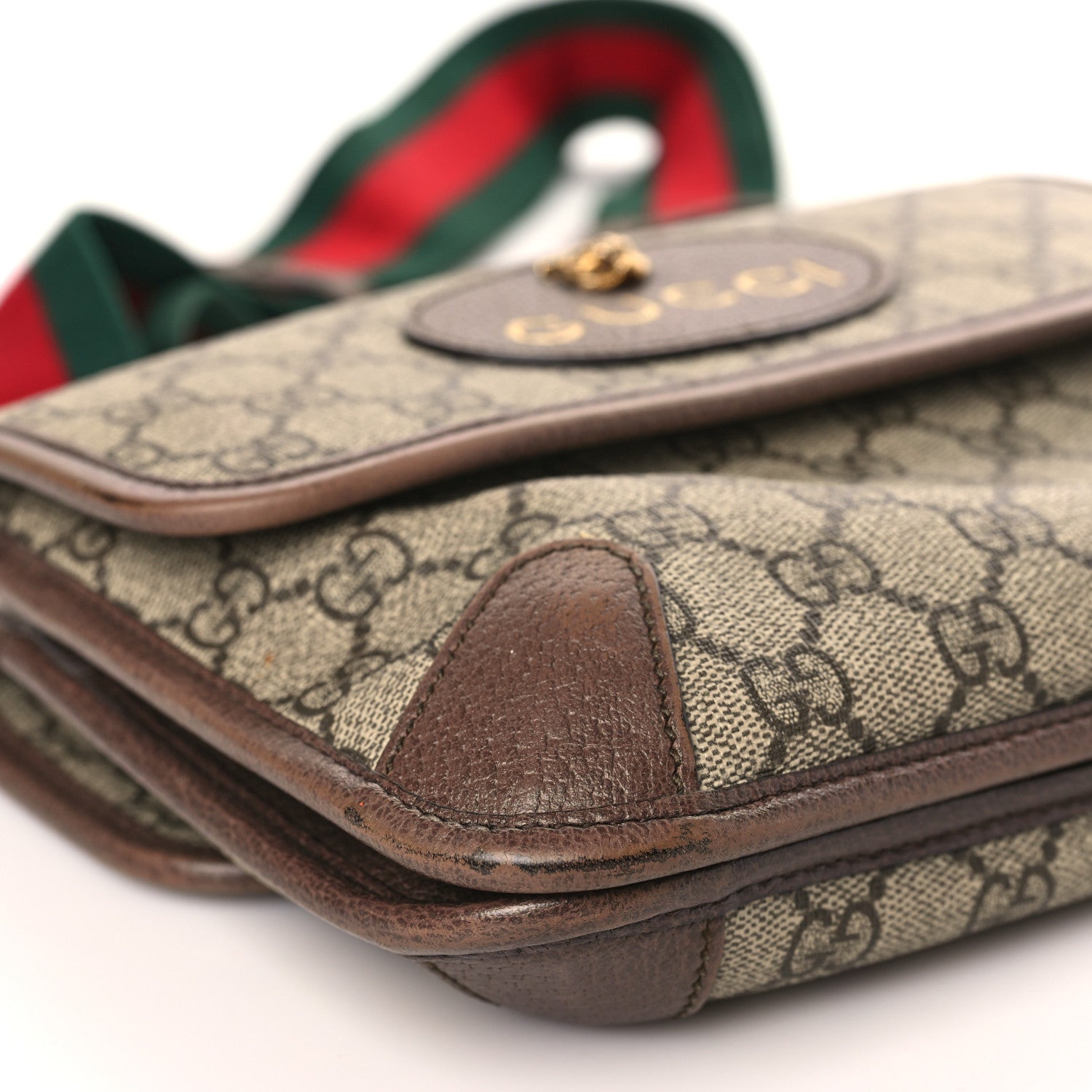 Gucci GG Supreme Monogram Web Small Neo Vintage Double Flap Messenger Bag Beige New Acero 8 of 11