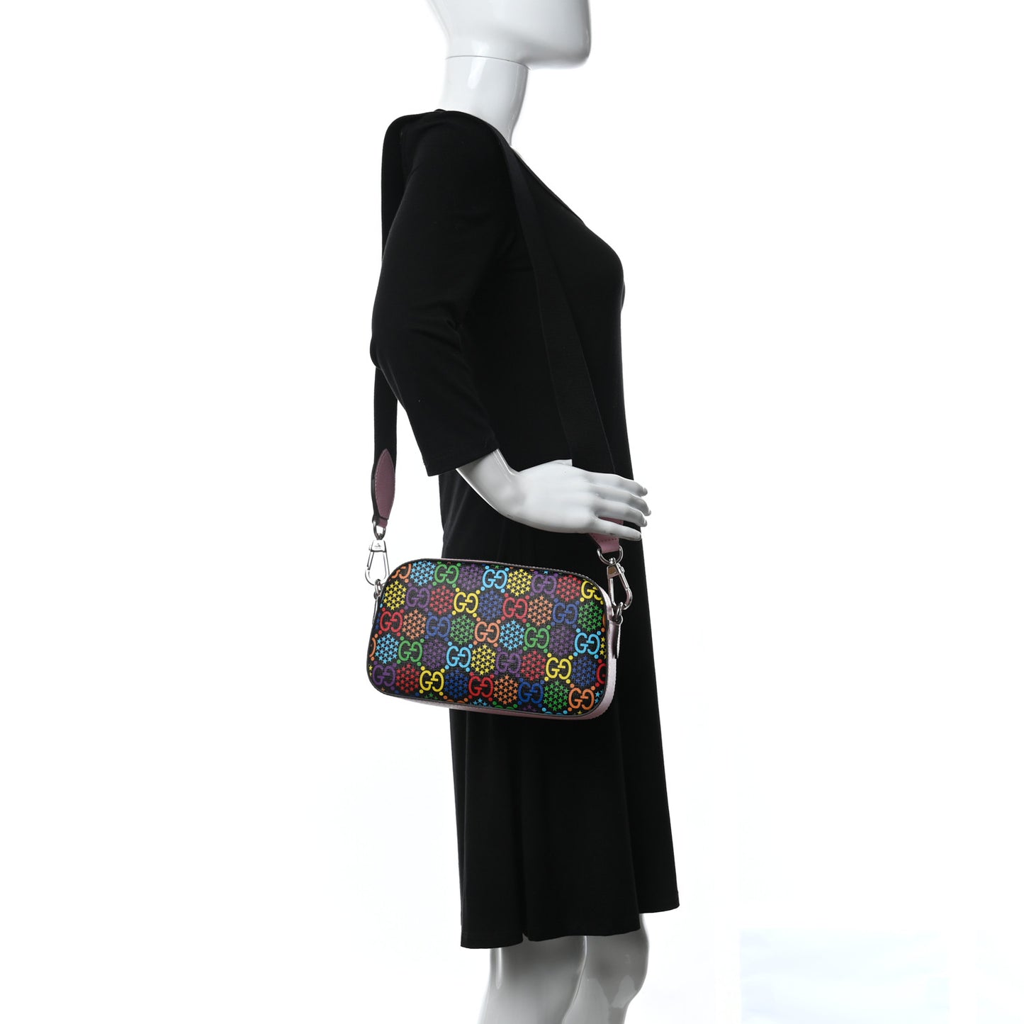 GG Supreme Monogram Psychedelic Shoulder Bag Black Multicolor Sugar Pink