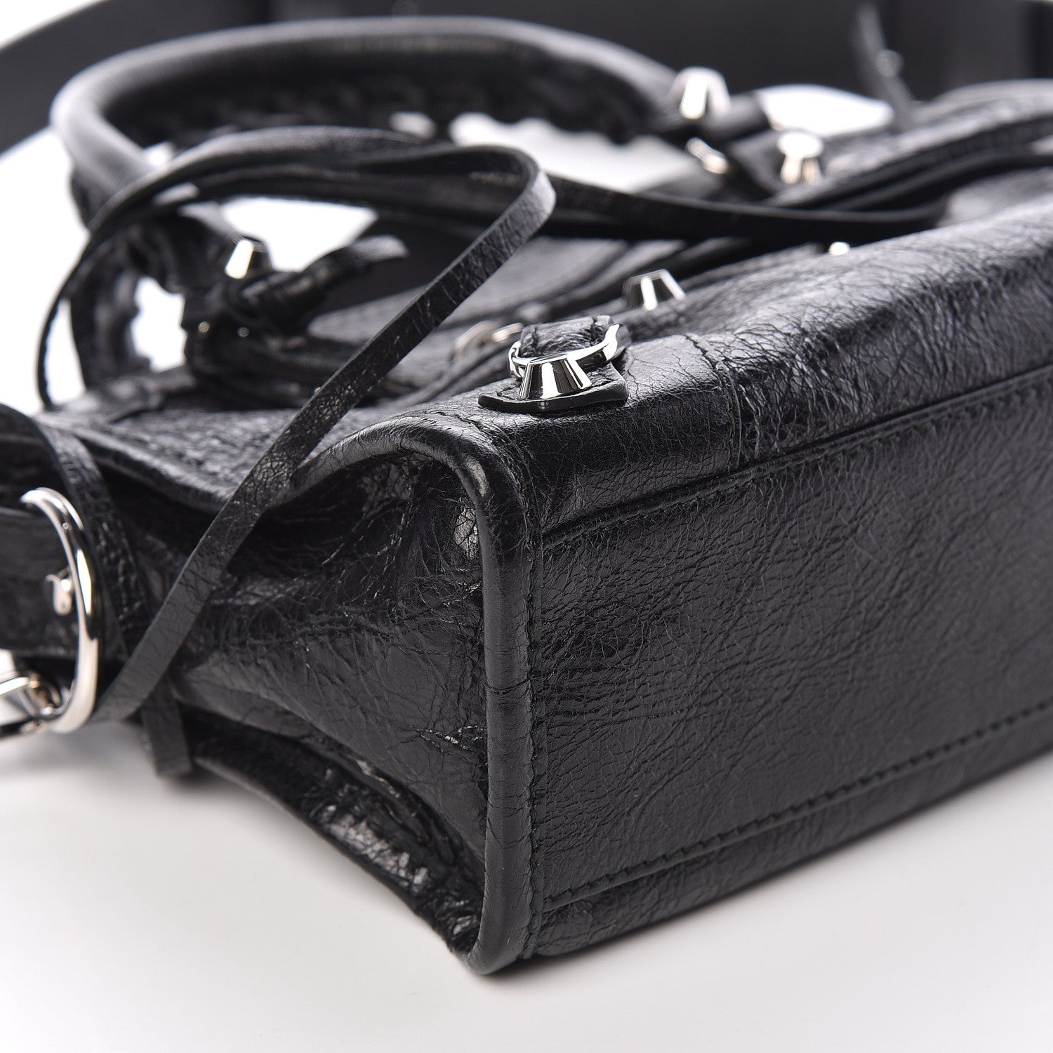 Balenciaga Agneau Classic Silver Hardware Mini City Logo Strap Black White 5 of 9