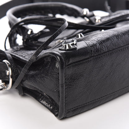 Balenciaga Agneau Classic Silver Hardware Mini City Logo Strap Black White 5 of 9