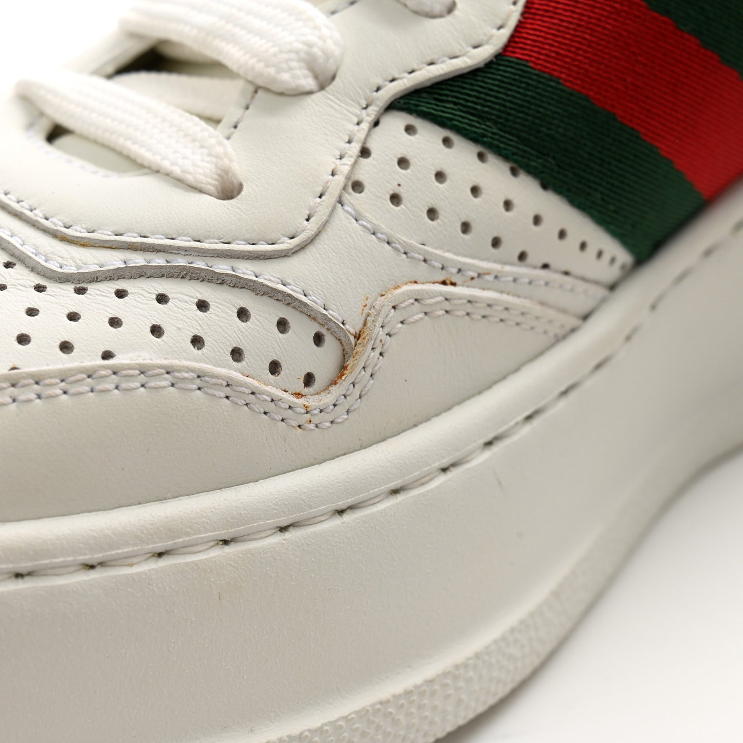 Calfskin Web Perforated Womens Platform 55mm Sneakers 37.5 White Bright Splash