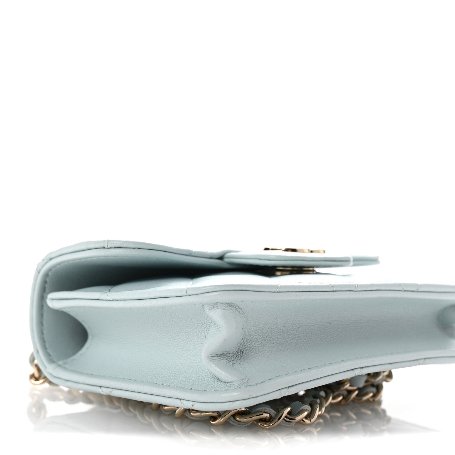 Chanel Lambskin Quilted Top Handle Flap Clutch With Chain Light Blue 10 of 12