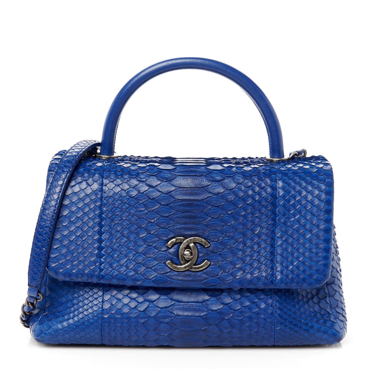 Chanel Snakeskin Small Coco Handle Flap  Blue 1 of 10