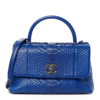 Chanel Snakeskin Small Coco Handle Flap  Blue 1 of 10