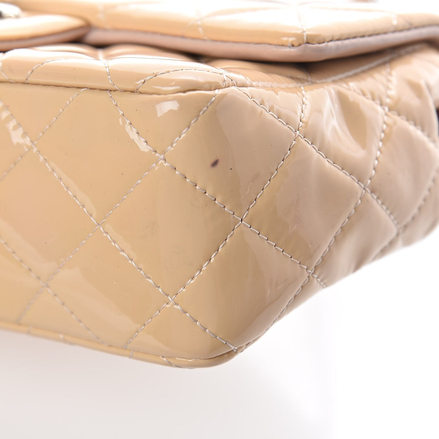 Patent Calfskin Quilted Mini Rectangular Flap Rose Clair