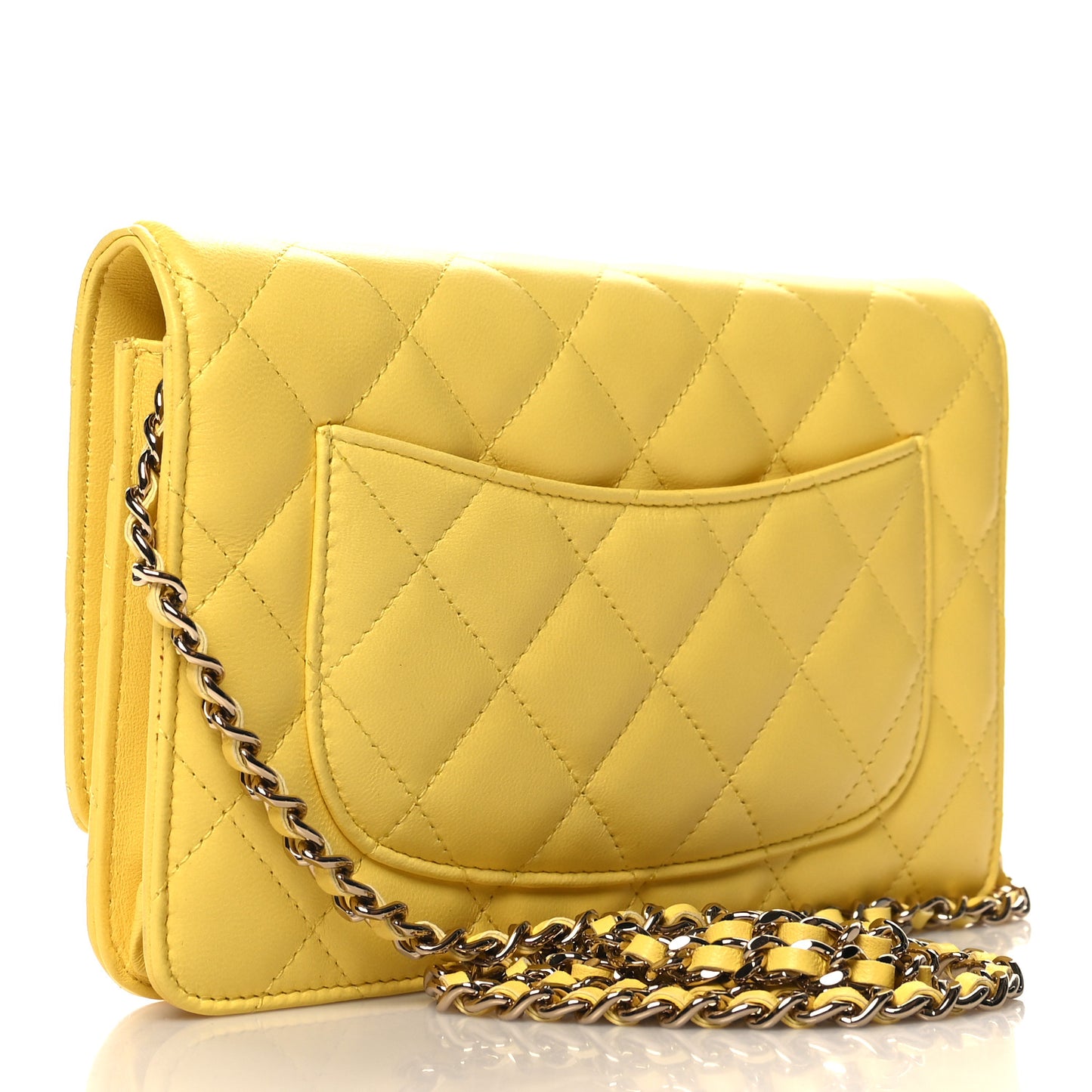 Lambskin Quilted Wallet on Chain WOC Yellow