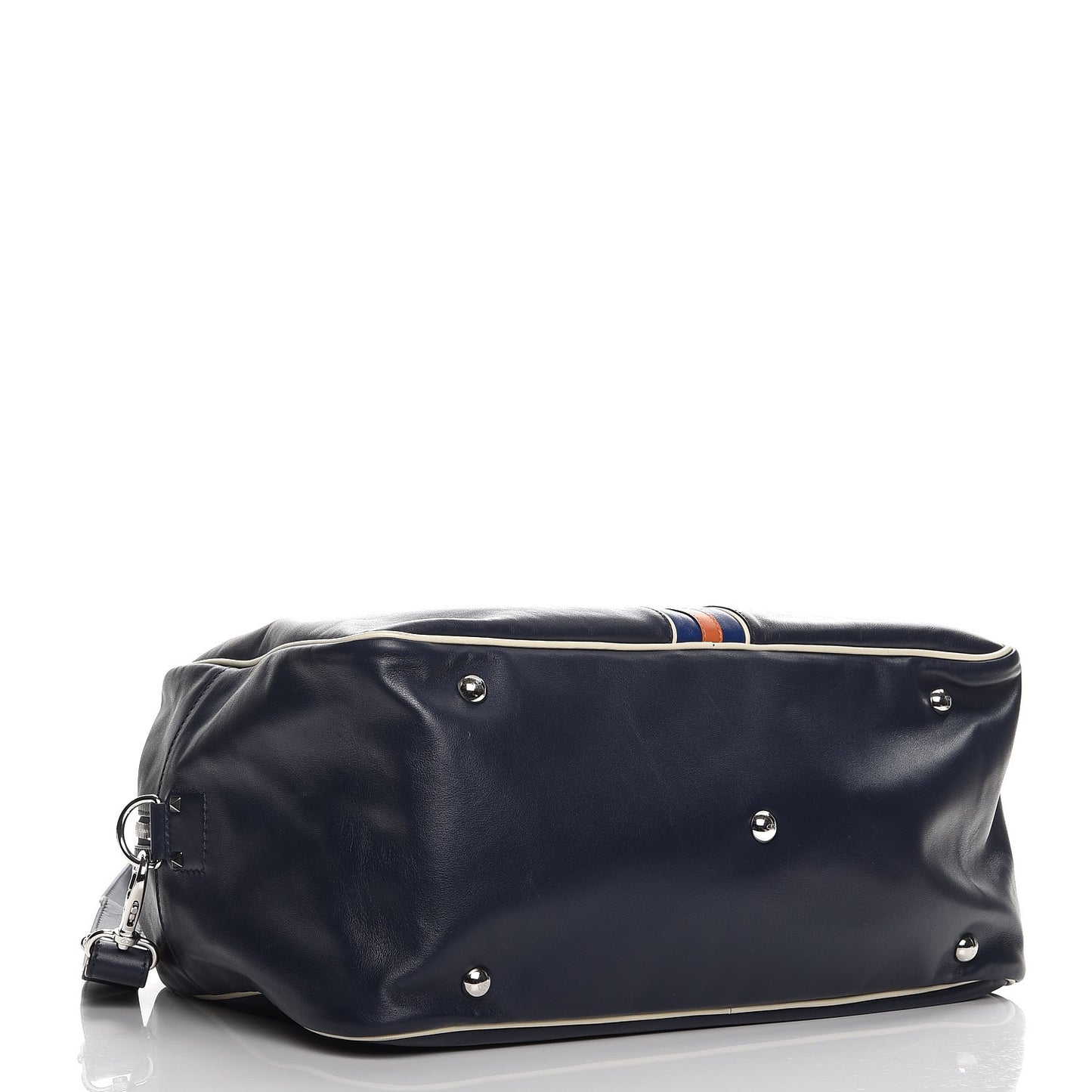 Mens Calfskin Rockstud Striped Holdall Duffle Navy