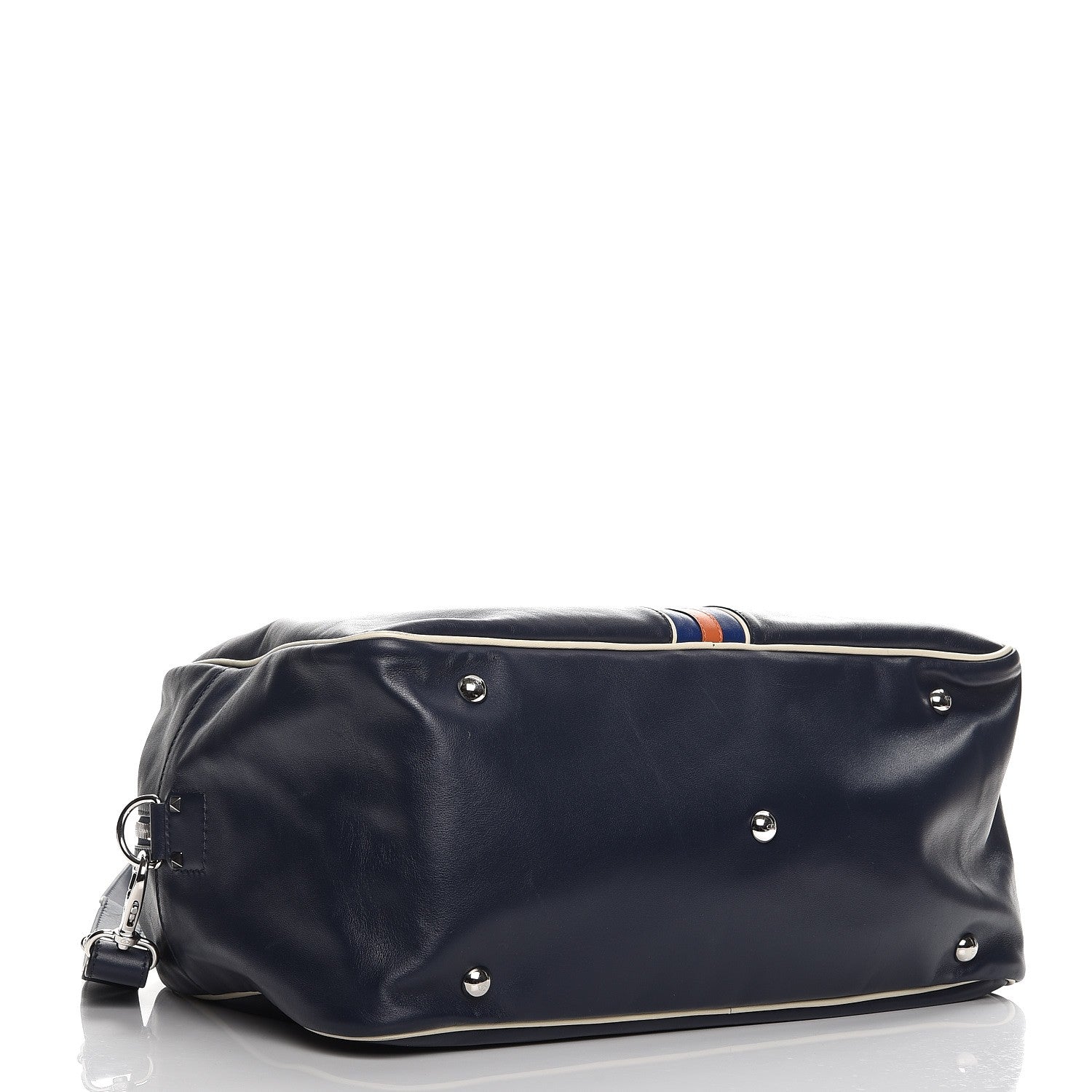 Valentino Garavani Mens Calfskin Rockstud Striped Holdall Duffle Navy 5 of 13