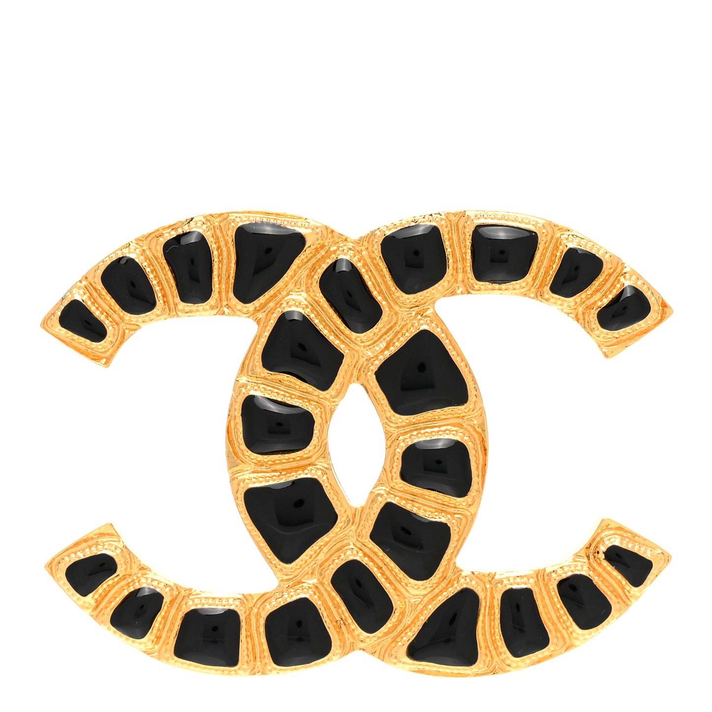 Gripoix Poured Glass Along The Nile CC Brooch Black Gold