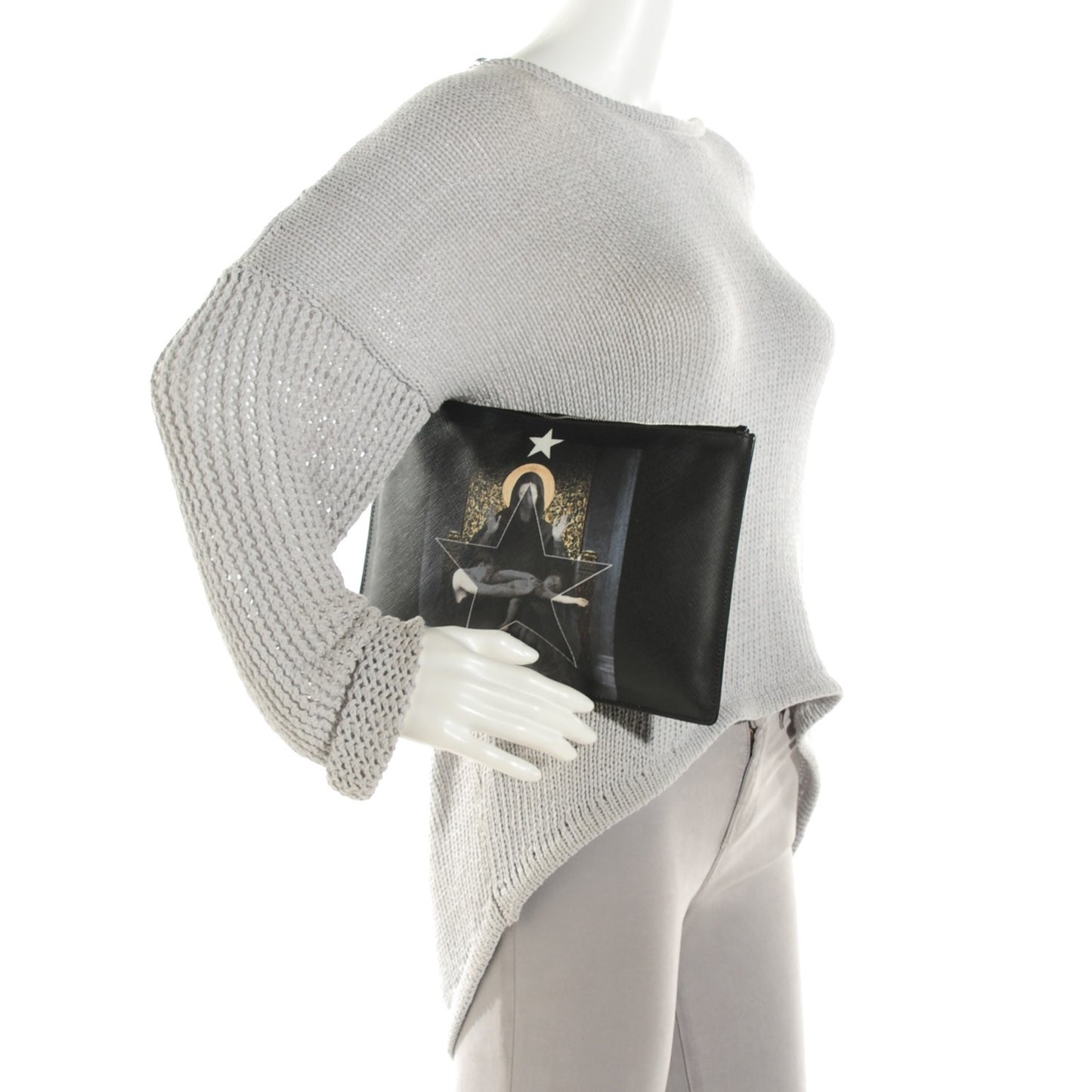 Textured Coated Canvas Madonna Print Large Flat Zip Pouch