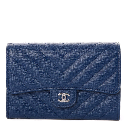 Chanel Caviar Chevron Quilted Medium Flap Wallet Blue 1 of 8