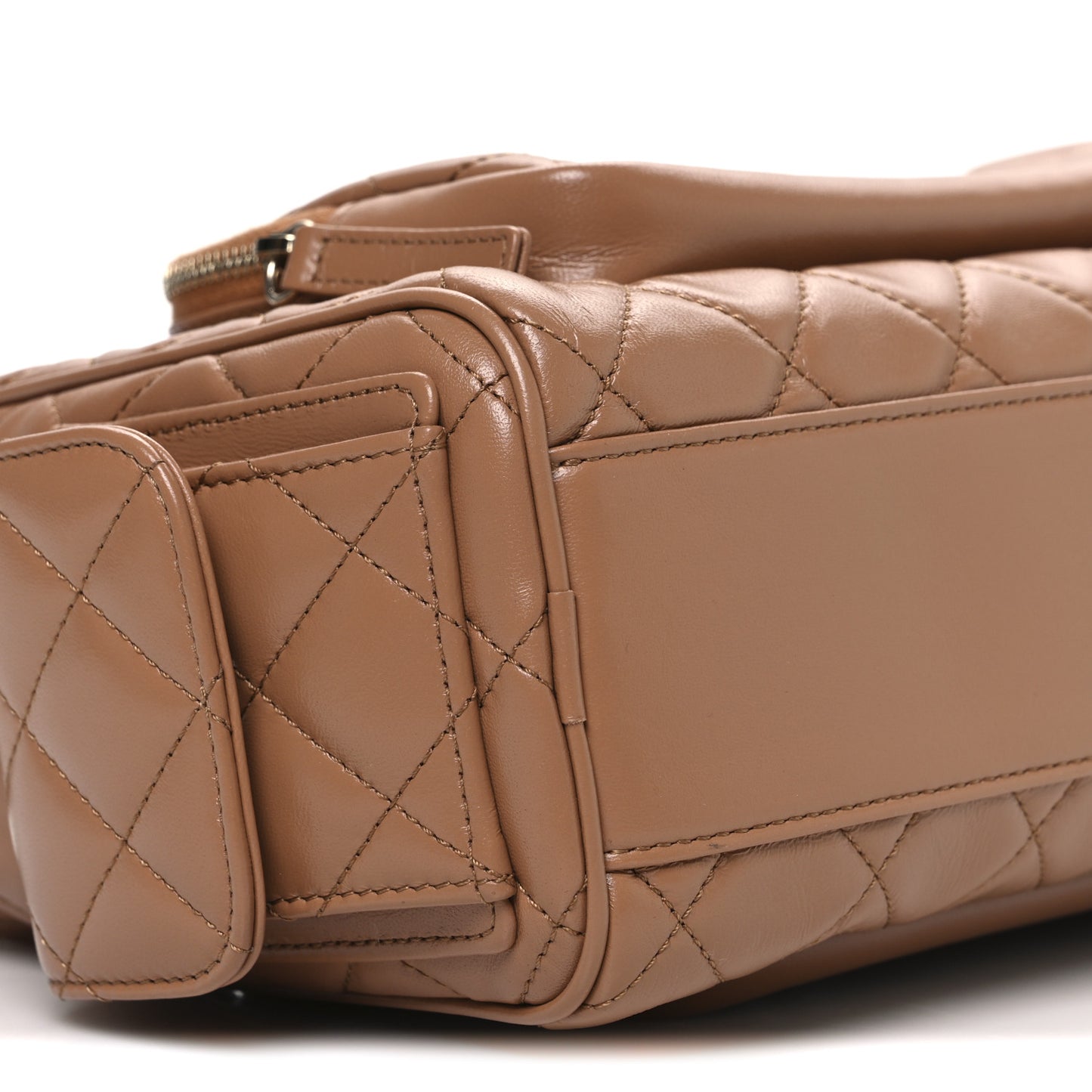Shiny Crumpled Lambskin Quilted Medium Preppy Pocket Camera Case Brown
