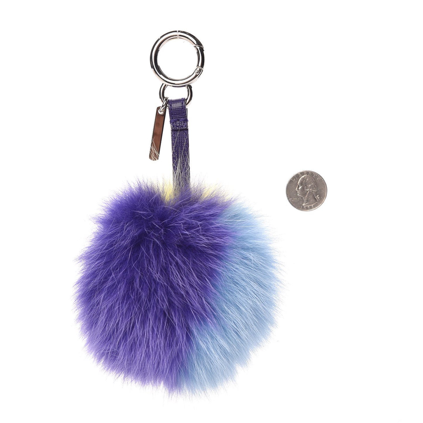Fox Fur Vitello Elite Tri-Color Pom Pom Bag Charm Giallo Fluo Nebula Viola