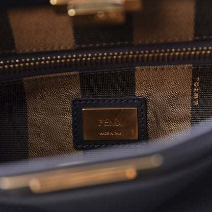 Fendi Vitello Morgan Fabric Jacquard Pequin Medium Peekaboo Iconic Satchel Black Tobacco 9 of 12