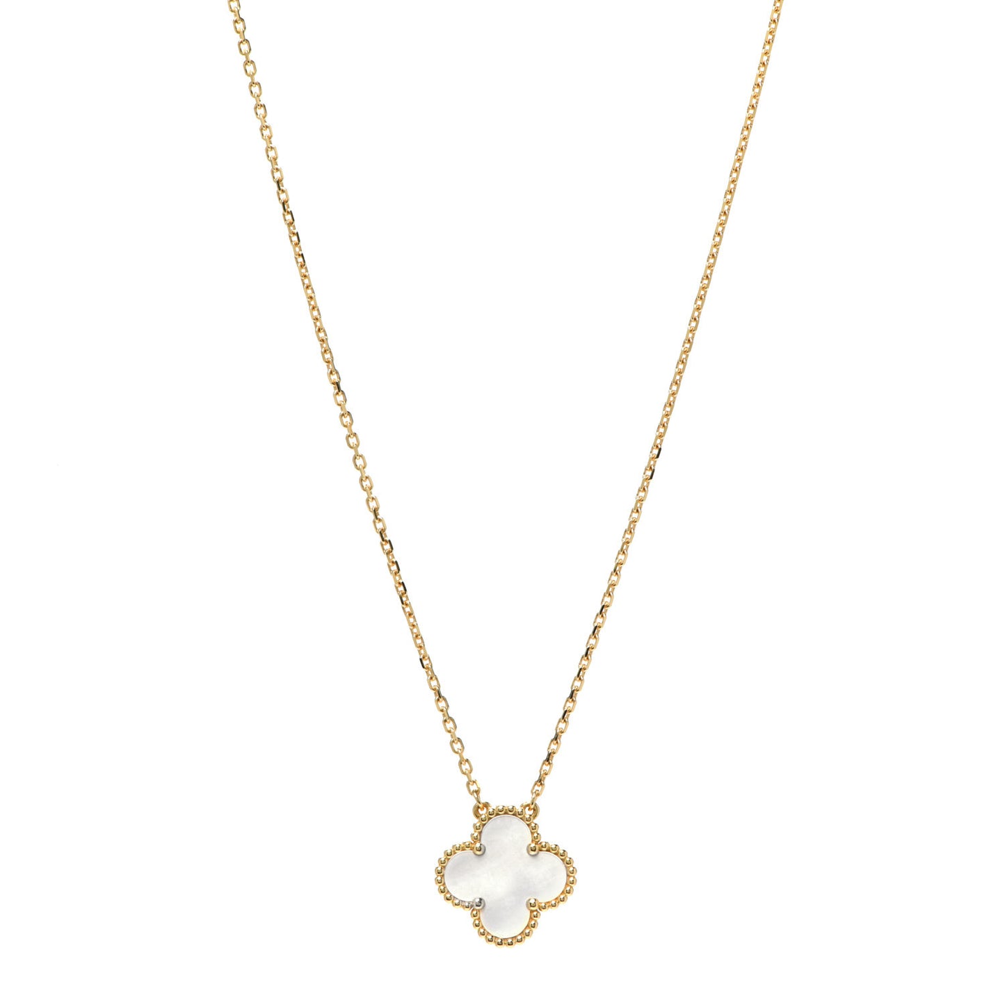 18K Yellow Gold Mother of Pearl Vintage Alhambra Pendant Necklace