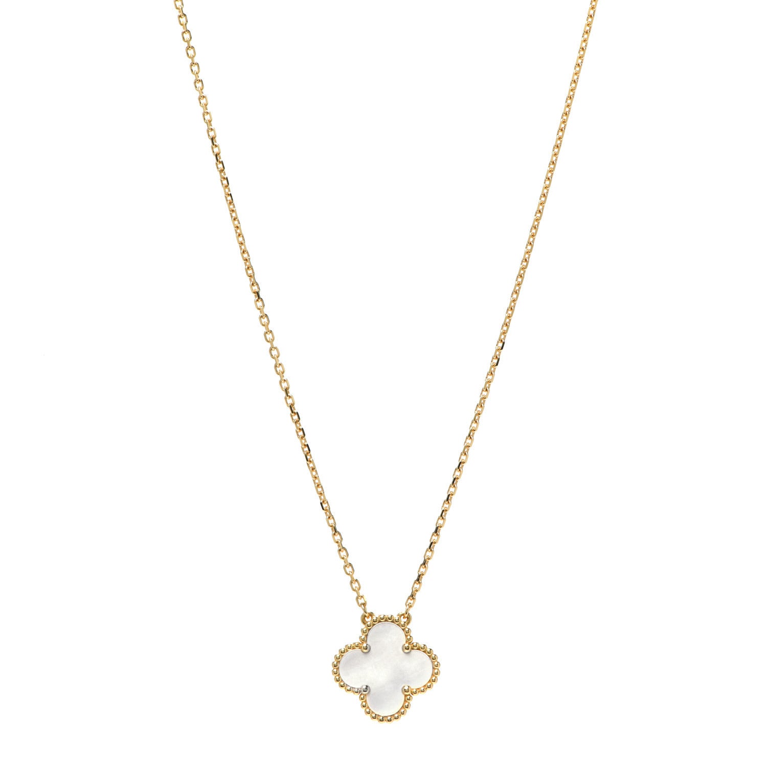 Van Cleef & Arpels 18K Yellow Gold Mother of Pearl Vintage Alhambra Pendant Necklace 1 of 5